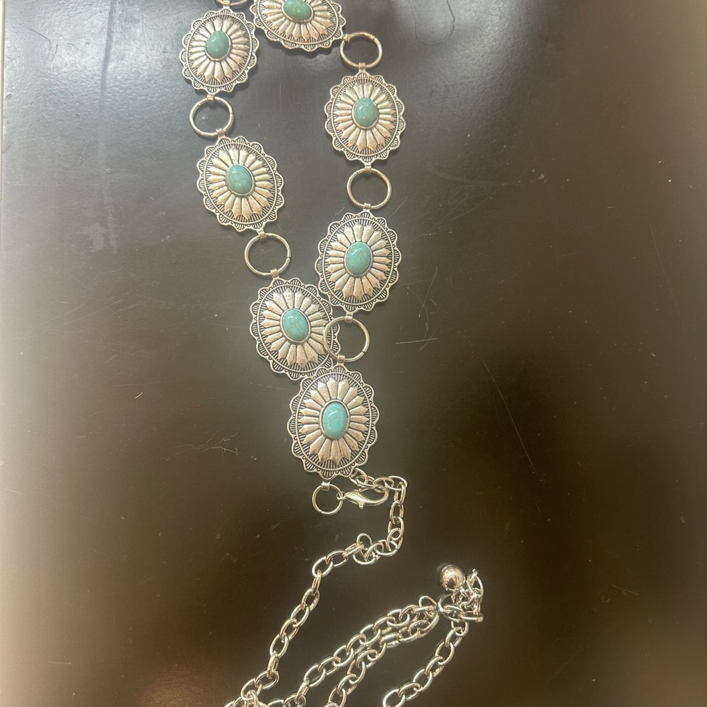 Silver and Turquoise Concho Belt - Picture 1 of 4